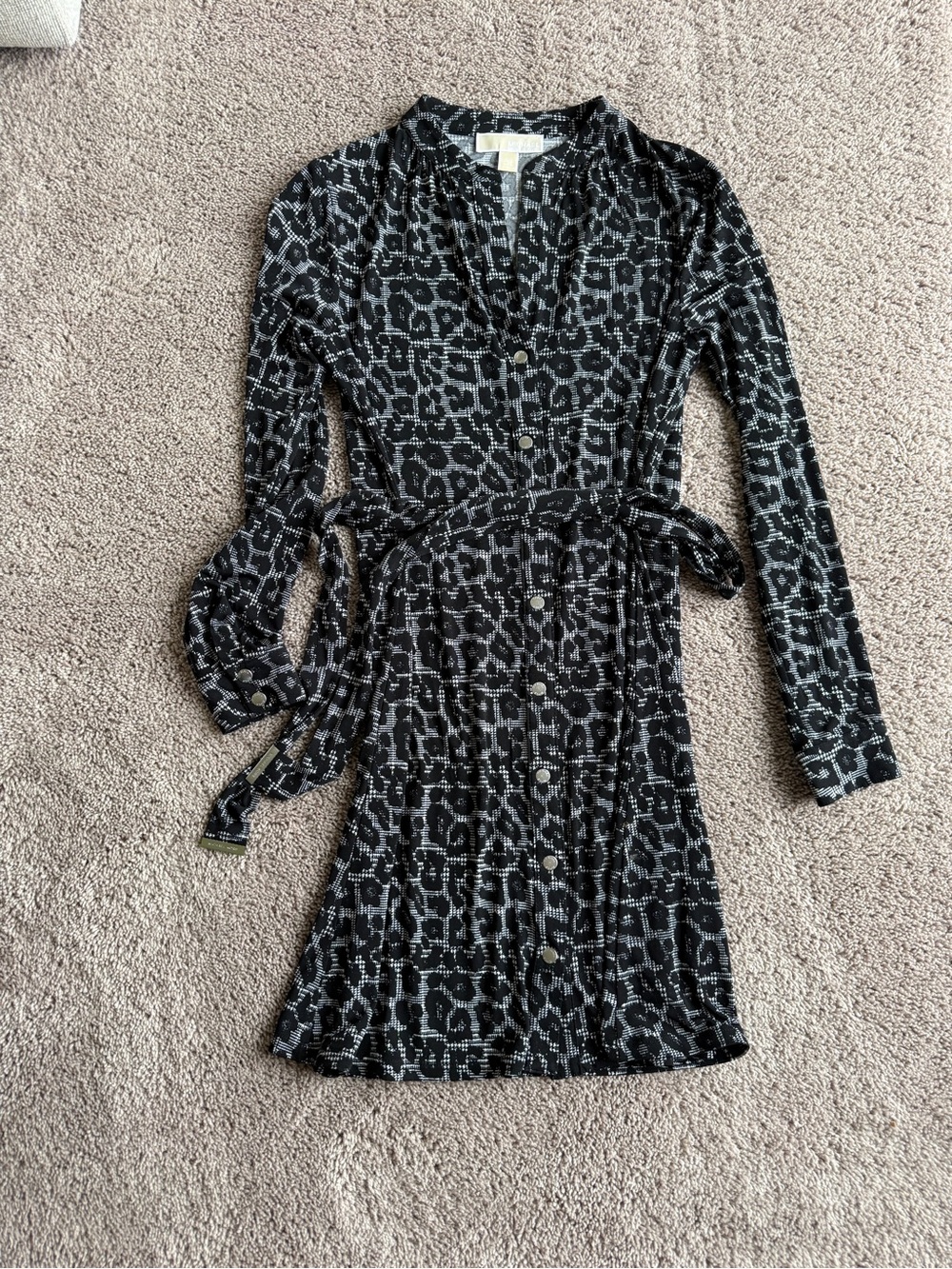 Michael Kors animal print button front Long Sleeve Dress with belt